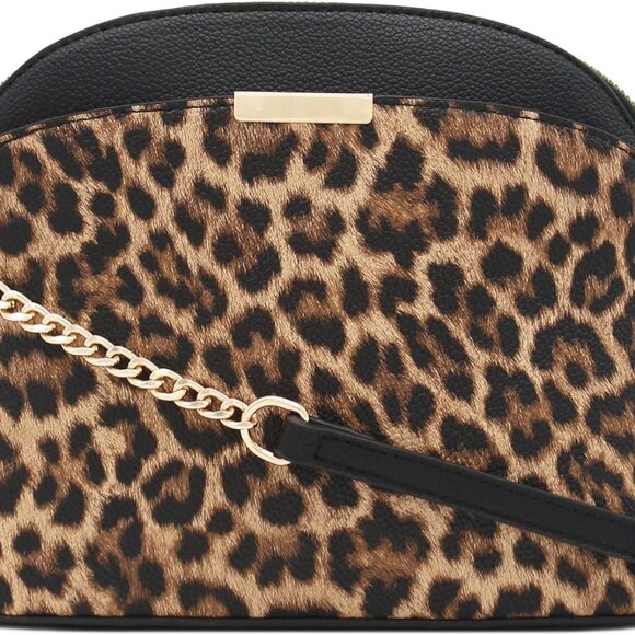 Leopard Faux Leather Handbag Crossbody Women's Zipper Pockets Adjustable Strap - Picture 1 of 7